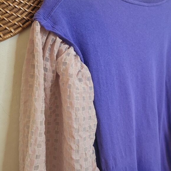 Free People Just Met‎ Tee in Sport Combo Purple Pink Ruffle Sleeves Small - Picture 5 of 14
